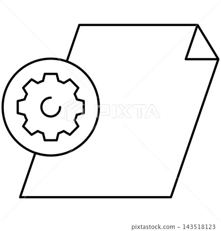 Line art style icon illustration of a paper document with gear settings badge symbol isolated on transparent background. Minimalist thin line element for document setup UI. Line art style icon illustration of a paper document with gear settings badge symbol isolated on transparent background. Minimalist thin line element for document setup UI. 143518123