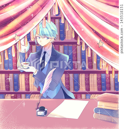 A butler brewing tea; 2D character image; bookshelf; curtains A butler brewing tea; 2D character image; bookshelf; curtains 143518151