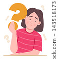 Curious Teenage Girl Holding a Big Question Mark Symbol in Hands with Feeling of Confuse for Q&A Concept Illustration Clip Art 143518173