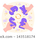 Human Hands Holding Foreign Currency Symbols for Money Exchange for Financial and Foreign Currency Exchange Concept Illustration Clip Art 143518174