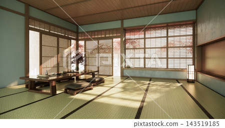 blue room Autumn concept on Living room Japanese style with white wall with floor tatami mat and table low japan Evokes a sense of warmth, fall background. 3d rendering blue room Autumn concept on Living room Japanese style with white wall with floor tatami mat and table low japan Evokes a sense of warmth, fall background. 3d rendering 143519185