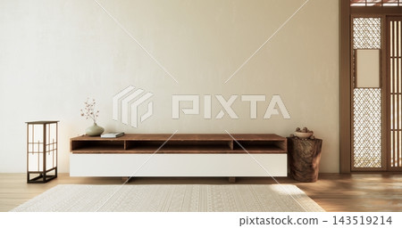 wooden cabinet in modern empty room and white wall on white floor room japanese style. 3d rendering 143519214