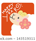 以梅花為背景的綿羊圖示式插畫 143519311