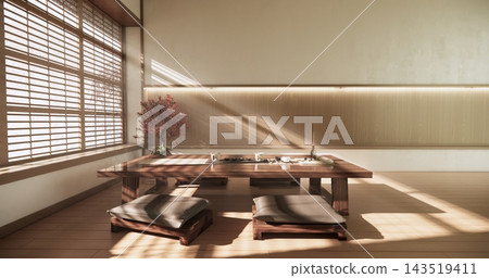Autumn concept on Japanese room with white wall with maple wood wall design Evokes a sense of warmth, fall background. 3d rendering Autumn concept on Japanese room with white wall with maple wood wall design Evokes a sense of warmth, fall background. 3d rendering 143519411