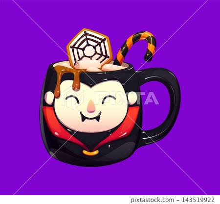 Cartoon Halloween vampire mug with hot chocolate 143519922