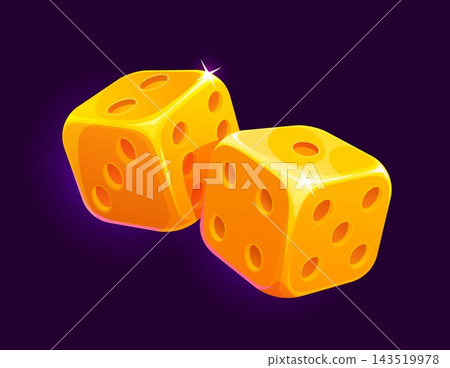 Shiny pairs of lucky golden dice with orange pips Shiny pairs of lucky golden dice with orange pips 143519978