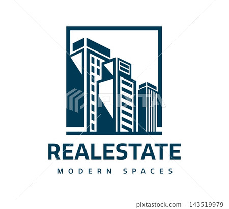 Luxury real estate emblem with blue skyscrapers Luxury real estate emblem with blue skyscrapers 143519979