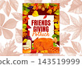 Friendsgiving potluck party poster with frame 143519999