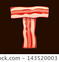 Cartoon breakfast alphabet letter T with bacon 143520003