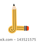A capital letter L made from a classical yellow pencil with a red eraser. Children alphabet illustration for activity sheets and other learning materials 143521575