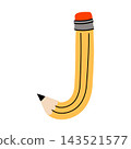 A capital letter J illustrated as a classic yellow pencil with red eraser. Fun children's alphabet for educational materials 143521577