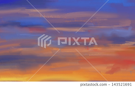 Painterly Sunset Sky Background with Blue and Orange Brushstrokes Painterly Sunset Sky Background with Blue and Orange Brushstrokes 143521691
