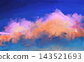 Blue Sky Painterly Cloud with Orange and Pink Sunset 143521693
