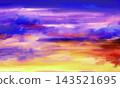 Colorful Painterly Sunset Sky with Purple and Yellow Brushstrokes 143521695
