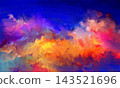 Vibrant Abstract Painterly Cloud with Orange Pink and Blue 143521696