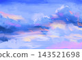 Pastel Blue Sky Painterly Cloud with Pink and Peach Tones 143521698