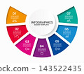 Modern business infographic template with colorful semi-circular options, icons, and text placeholders. Vector illustration. 143522435