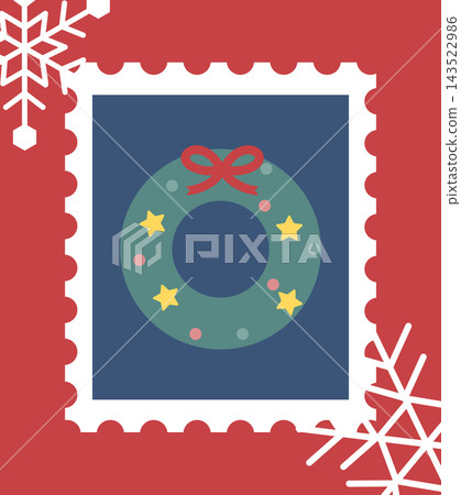 Cute Christmas stamp-style illustration - wreath Cute Christmas stamp-style illustration - wreath 143522986