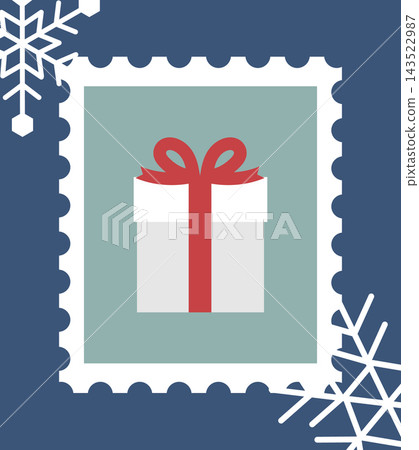 Cute Christmas stamp-style illustration - a gift with a ribbon Cute Christmas stamp-style illustration - a gift with a ribbon 143522987
