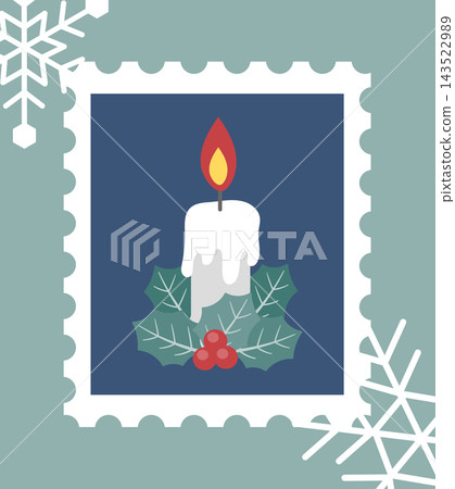 Cute Christmas stamp-style illustration - holly and candles Cute Christmas stamp-style illustration - holly and candles 143522989
