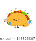 Taco character using smartphone and headphones 143523307