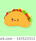 Cute taco character sticker on green square 143523313