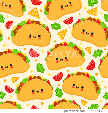 Cute taco seamless pattern on cream background Cute taco seamless pattern on cream background 143523315