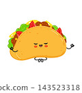 Cute taco character meditating in yoga pose 143523318