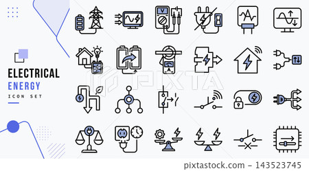 Electrical energy icon set for power supply grid 143523745