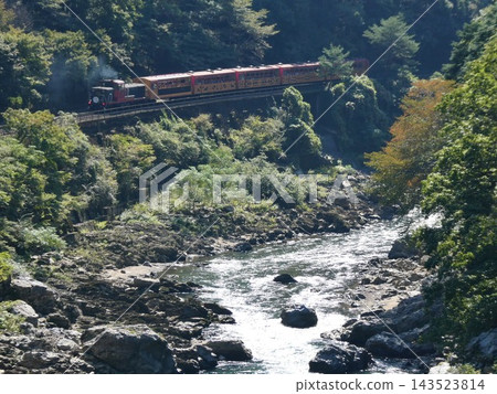 嵯峨野觀光鐵道的電車會穿越寶津峽。 嵯峨野觀光鐵道的電車會穿越寶津峽。 143523814