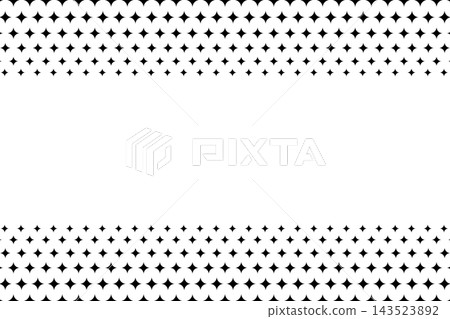 Top and bottom borders with repeating faded stars pattern and empty space in center. Twinkles background with halftone effect. Geometric mosaic starry print. Vector graphic illustration 143523892