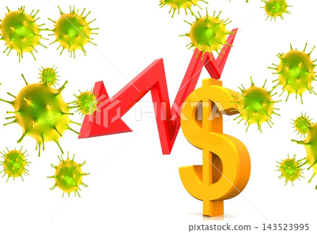 Coronavirus affecting economy. Pound and falling arrow Coronavirus affecting economy. Pound and falling arrow 143523995