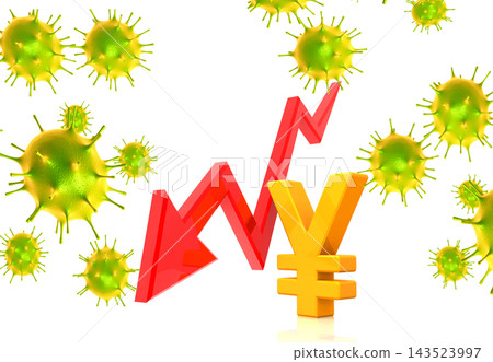 Coronavirus affecting economy.Yen and falling arrow Coronavirus affecting economy.Yen and falling arrow 143523997