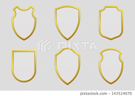 Set of realistic luxurious gold shields in various shapes, perfect for branding, logos, and decorative elements. High quality vector illustration suitable for modern design projects Set of realistic luxurious gold shields in various shapes, perfect for branding, logos, and decorative elements. High quality vector illustration suitable for modern design projects 143524070