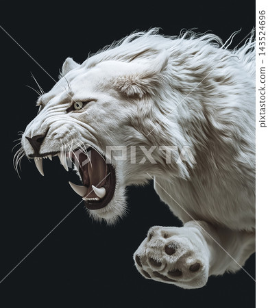 Lion predator in the wild, fierce feline mammal roaring in the savanna hunter style Lion predator in the wild, fierce feline mammal roaring in the savanna hunter style 143524696
