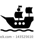 Pirate ship adventure sailing icon. Old sea ship on the water sign. sailing ship symbol. flat style. 143525610
