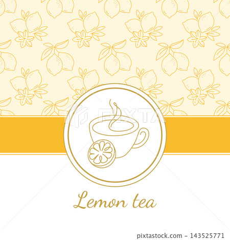 Lemon tea cup with citrus fruit and star anise pattern, warm beverage illustration 143525771