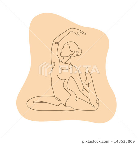 Woman doing yoga stretching pose continuous line art illustration Woman doing yoga stretching pose continuous line art illustration 143525809