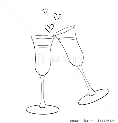 champagne glasses with hearts composition Black and white hand drawn illustration. Vector graphic line ink art. Silhouette sign for logo, print, comics, fashion, pop art, boards, design, stickers champagne glasses with hearts composition Black and white hand drawn illustration. Vector graphic line ink art. Silhouette sign for logo, print, comics, fashion, pop art, boards, design, stickers 143526428