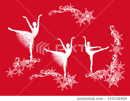 winter holidays red and white vector design set with ballerinas and snow flake silhouettes winter holidays red and white vector design set with ballerinas and snow flake silhouettes 143526484