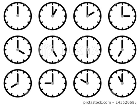 Simple clock icon set for 12 hours Simple clock icon set for 12 hours 143526683