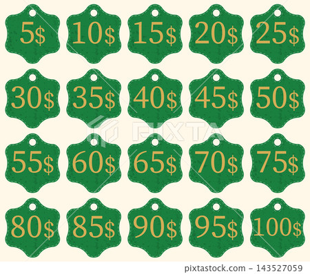 Green Price Tags Set With Dollar Numbers Green Price Tags Set With Dollar Numbers 143527059