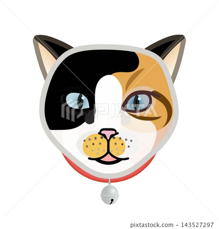 一隻戴著項圈的貓的臉部插圖 143527297