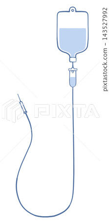 Illustration of an IV bag, tube, and needle. Illustration of an IV bag, tube, and needle. 143527992