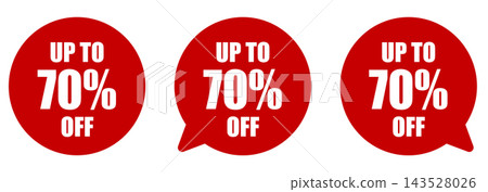 Up to 70% Off Speech Bubble Sale Badge Set - Promotional Material for Huge Discounts Up to 70% Off Speech Bubble Sale Badge Set - Promotional Material for Huge Discounts 143528026