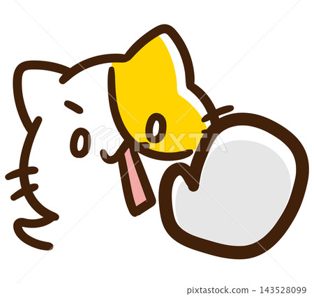 A cute, stylized illustration of a cat character making a stop gesture with its palms facing forward. 143528099