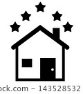 Property rating stars icon. House icons with five stars rating for real estate. Home with stars sign. Five star ranking symbol. flat style. 143528532