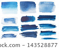 Collection of blue cerulean watercolor brush strokes. High quality isolated indigo blue watercolor brush strokes, coarse grained cotton paper. Set abstract watercolor brush strokes, texture background 143528877
