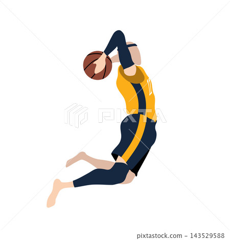 Basketball Player Two-Hand Dunk Flat Vector Illustration Basketball Player Two-Hand Dunk Flat Vector Illustration 143529588