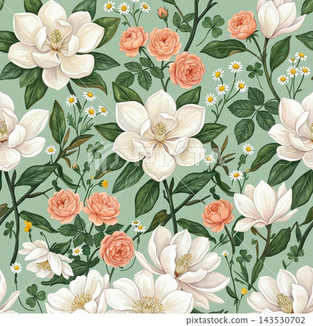 Set of vintage botanical floral seamless repeat pattern collection Set of vintage botanical floral seamless repeat pattern collection 143530702